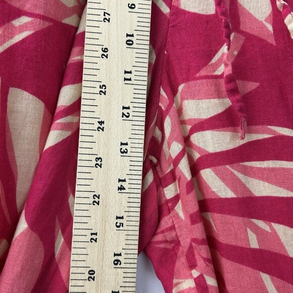 Tahari Pants Womens Large Fuchsia  Leaf Floral Print 100%Linen Classic Wide Leg - Picture 7 of 13